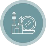 Simple icon of makeup next to a mirror