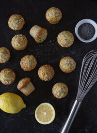 Food Photography of Lemon Poppyseed muffins. Arial view.
