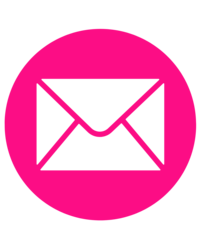 A circular pink icon with a letter logo inside