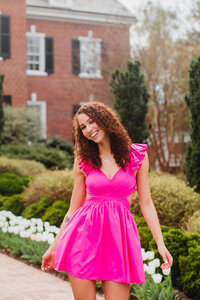 Bride and groom walk up memorial steps at their DC wedding