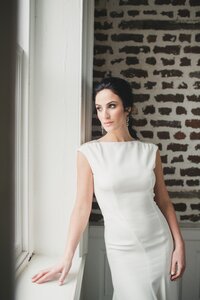 bataeu neckline open back wedding dress