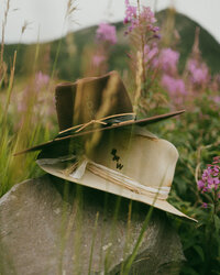 detail image of hats on rock