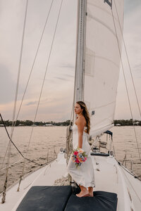Sailboat sunset cruise elopement session bridal portraits