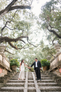 Couple posing at Vizcaya Museum and Gardens in Coral Gables, Miami, Florida. Photo by Maggie Alvarez Photography