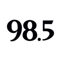 98.5 FM logo representing the media feature on Dounia Faydi, the Montreal florist who went viral on TikTok for sharing customer note cards.