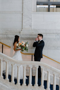 Bride and groom first look