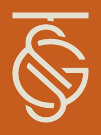 The Santaniello Group monogram logo with interlocking S and G in cream, set against a solid terracotta background.
