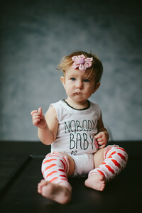 Baby in a cute outfit St Pete Lifestyle Photographer