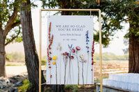 Strawflower and Delphinium Welcome Sign