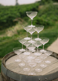 wedding champagne tower at oak estate winery in summerland