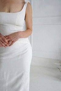 floral crepe jacquard wedding dress for ceremony and reception