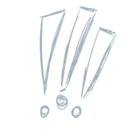 Hand-drawn illustration of  three exclamation points in light blue pencil-like texture
