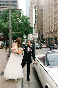 Romantic wedding exit in downtown Dallas