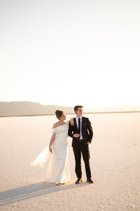 Bonneville Salt Flats Elopement with bride and groom
