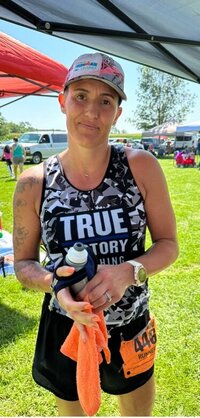 True Victory Coaching athlete Celeste after completion of her race.