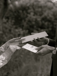 exchanging hand written cards on a wedding day