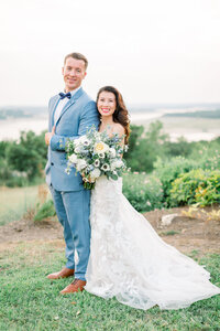 Austin TX wedding couple smiling at camera