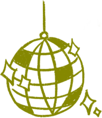 Lime green disco ball doodle with sparkling diamonds