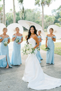 Bridal party wearing light blue bridesmaids dresses.