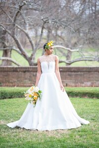 a-line illusion neckline wedding dress with pockets