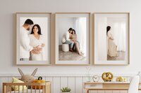 Two frames on the wall showing a maternity photoshoot with michelle kelly photography