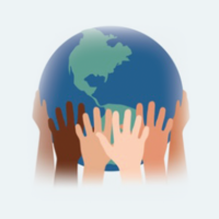 Illustration of globe being held up by hands