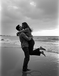 Bride and groom hugging