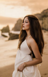 girl with long dark hair in profile wearing a white dress at a beach in malibu for her senior portraits