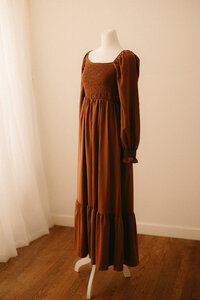Rust maxi maternity gown included in Nashville client closet for maternity and family sessions.