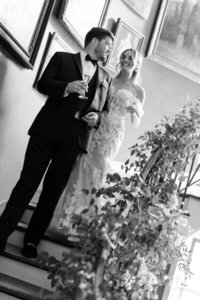 Bride and groom in black and white