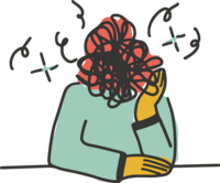 illustration of a person sitting down with an anxiety cloud over their face