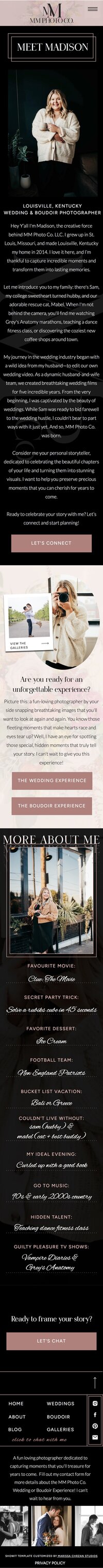 Screenshot of a wedding photography website design