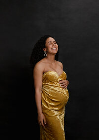Editorial-style maternity portrait for Stockholm mom-to-be
