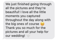 Bride looking through wedding photos and loving them