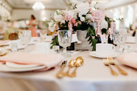 Wedding ceremony in the south suburbs of Chicago with table details.