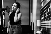 Singer Layla in recording studio