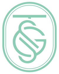 The Santaniello Group logo featuring interlocking S and G letters in a modern monogram style with an seafoam and white oval frame.