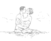 Illustration of couple kissing in the ocean