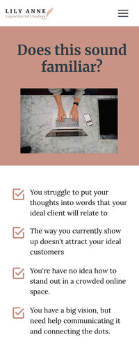 cell phone mockup of How we can help section of The Healing Den homepage