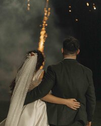 Wedding fireworks in the evening
