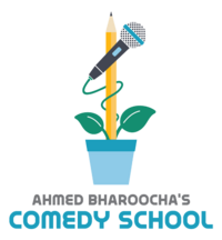 Ahmed Bharoocha's Comedy School Vertical Logo