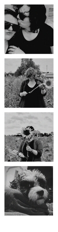 photo strip of two women and their dog