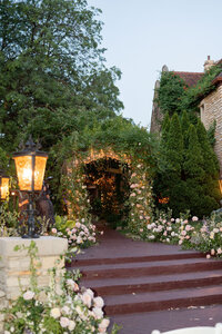 Reception table with flowers taken by photographers in chicago Allison Francois photography