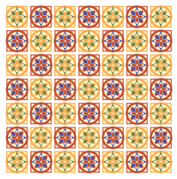 Maquette créée par Fenicia Studio pour l'identité visuelle d'une marque de broderie. Elle représente le motif aux couleurs de l'univers graphique sur un fond d'image couvrant la créatrice.