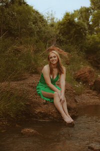 Whimsical senior session at a creek in Abilene, TX
