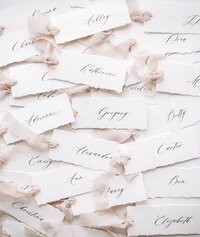 Calligraphy name seating tags with ribbon