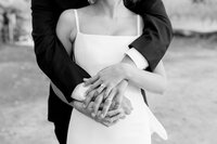 Bride and groom walk up memorial steps at their DC wedding