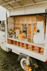 Rebekah Brontë Designs - Designing Meaningful, High-End, One-of-a-kind Weddings Across Alberta & BC, Summer Wedding at The Gathered, The Prosecco Cart, Photo by Rebecca Frank Co Photography