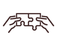Hands putting together two puzzle pieces together in an icon style.