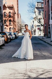 strapless a line wedding dress with pockets